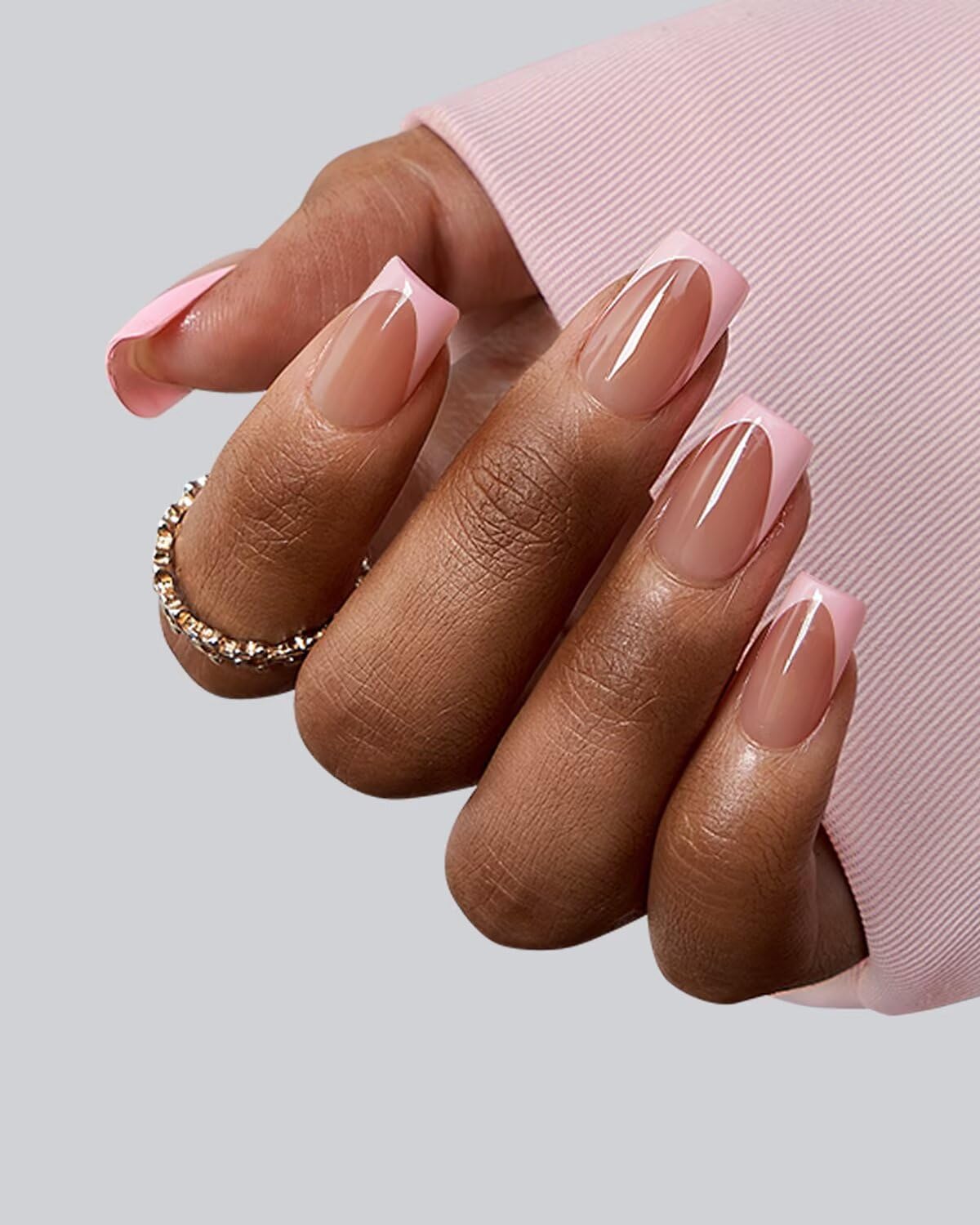 BTARTBOXNAILS Pink French Tip Press On Nails packaging