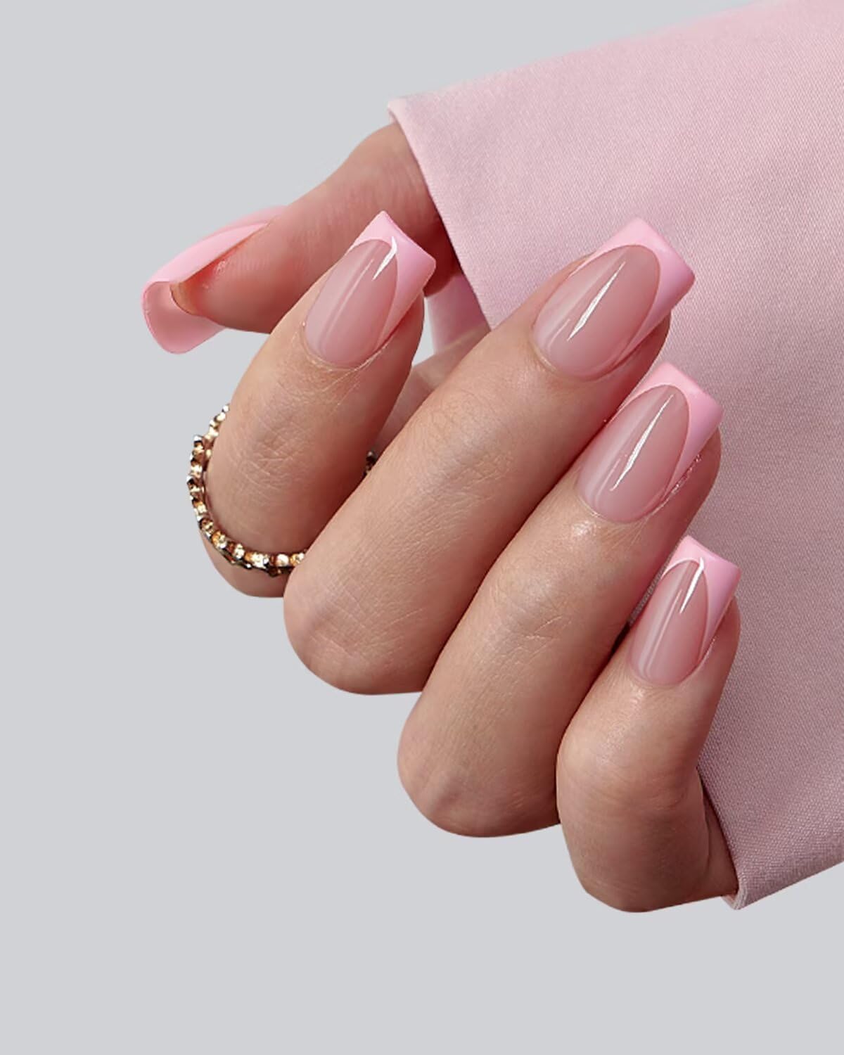 BTARTBOXNAILS Pink French Tip Press On Nails side view