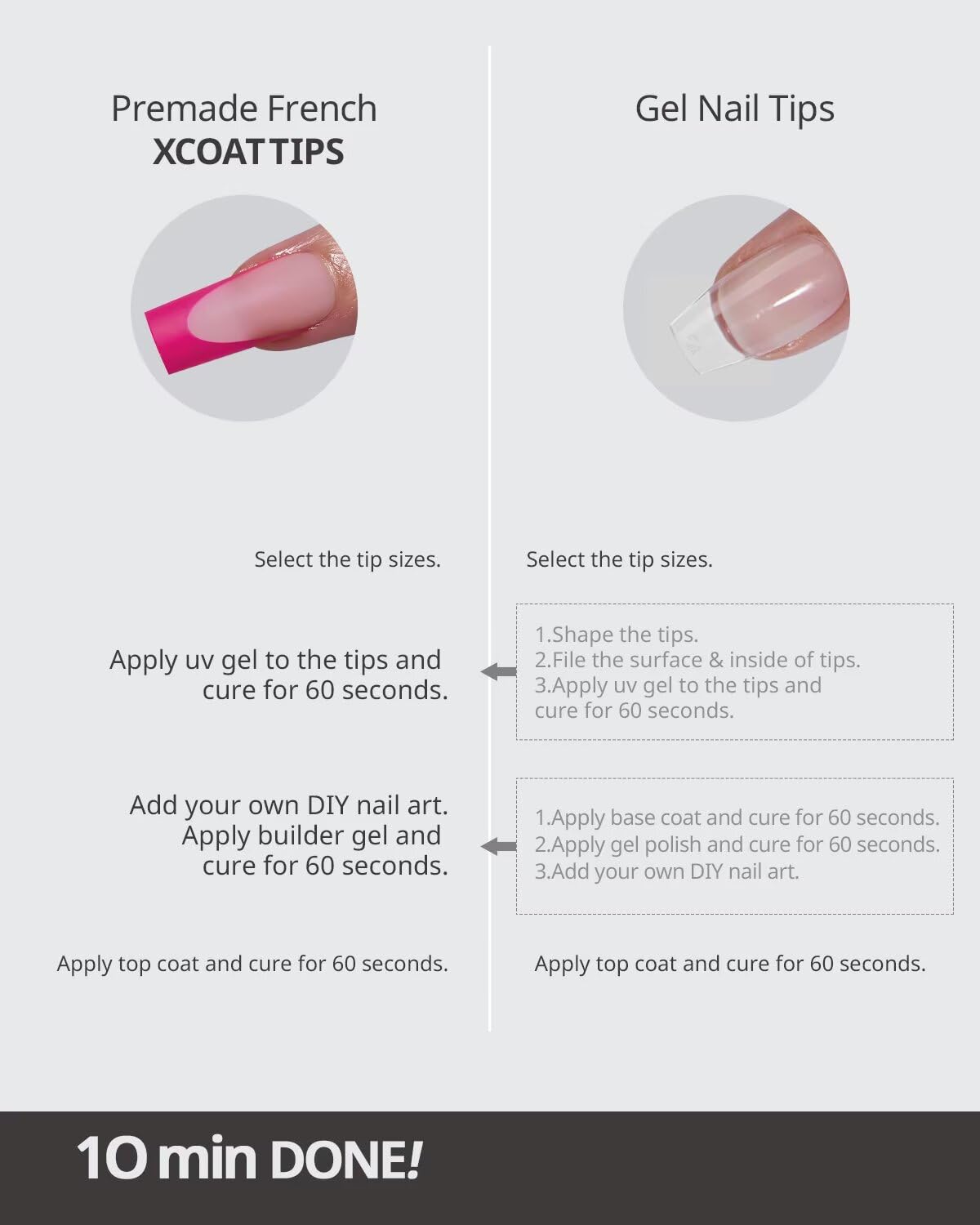BTARTBOXNAILS Pink French Tip Press On Nails size options