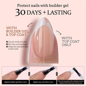 BTARTBOXNAILS press on nails displayed with builder gel and top coat