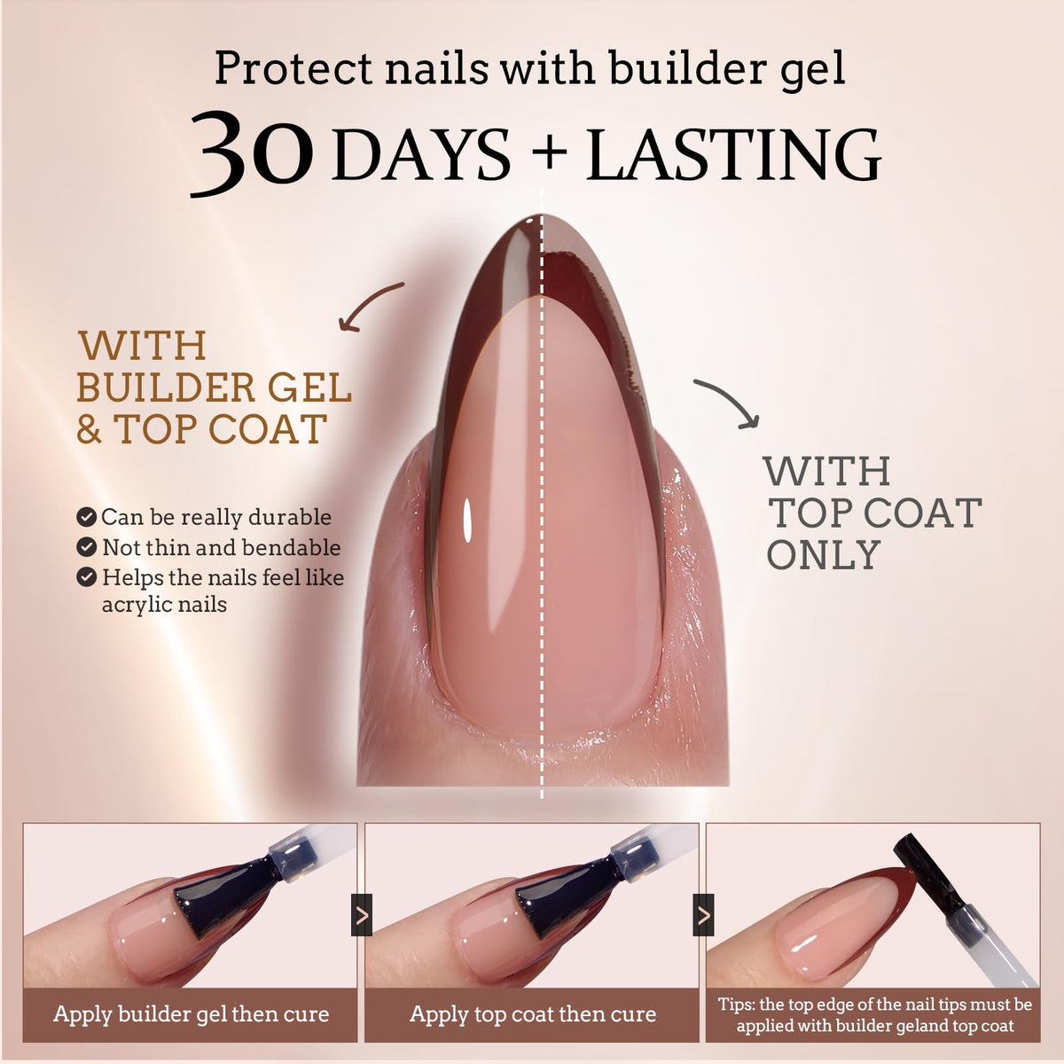 BTArtboxnails press on nails displayed with builder gel and top coat