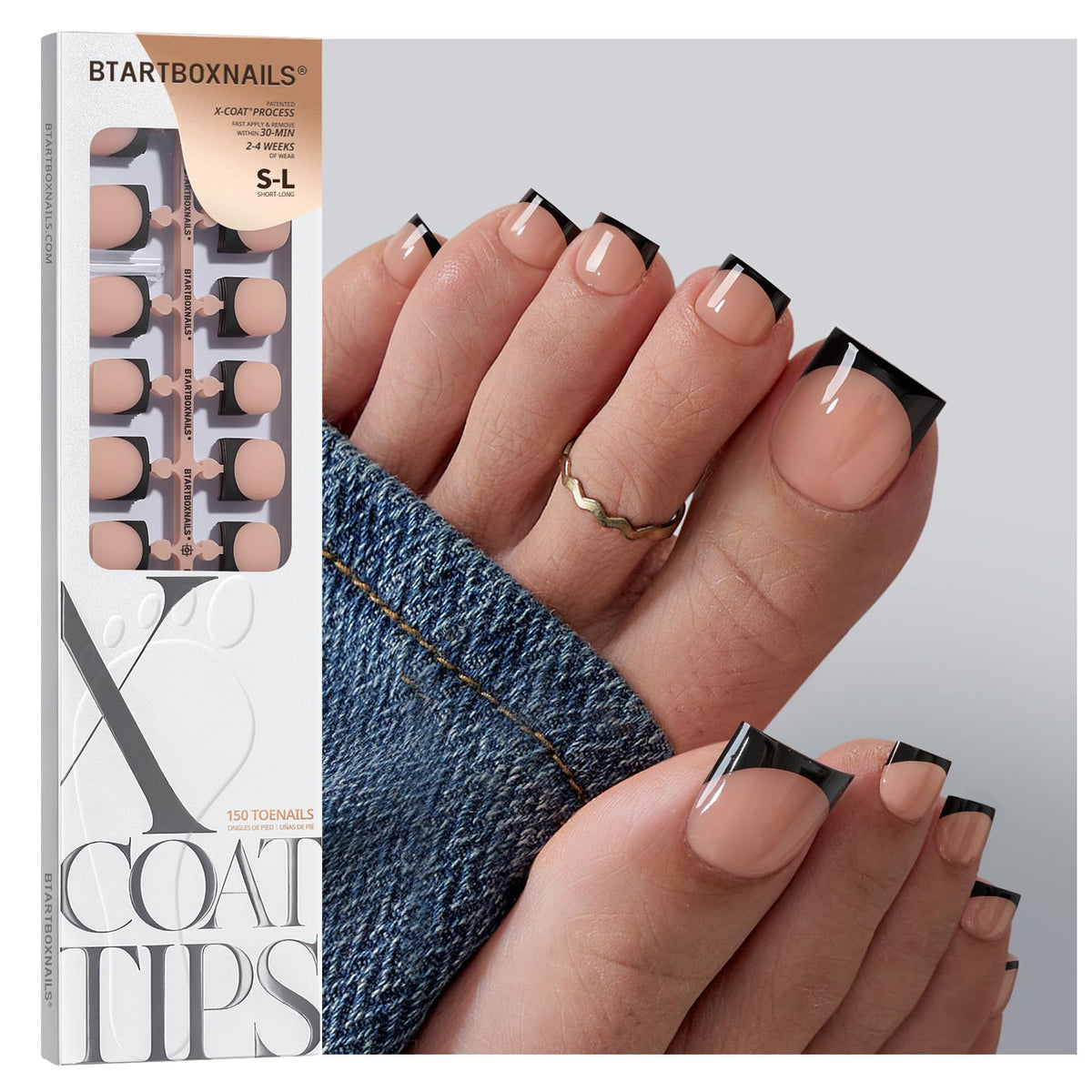 BTARTBOXNAILS Press On Toe Nails sharp square design in peach