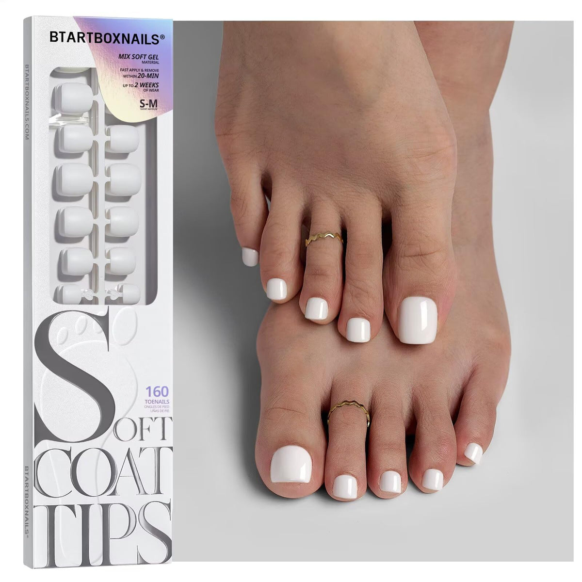 BTARTBOXNAILS Press On Toe Nails white squoval front view