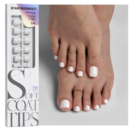 BTARTBOXNAILS Press On Toe Nails white squoval front view
