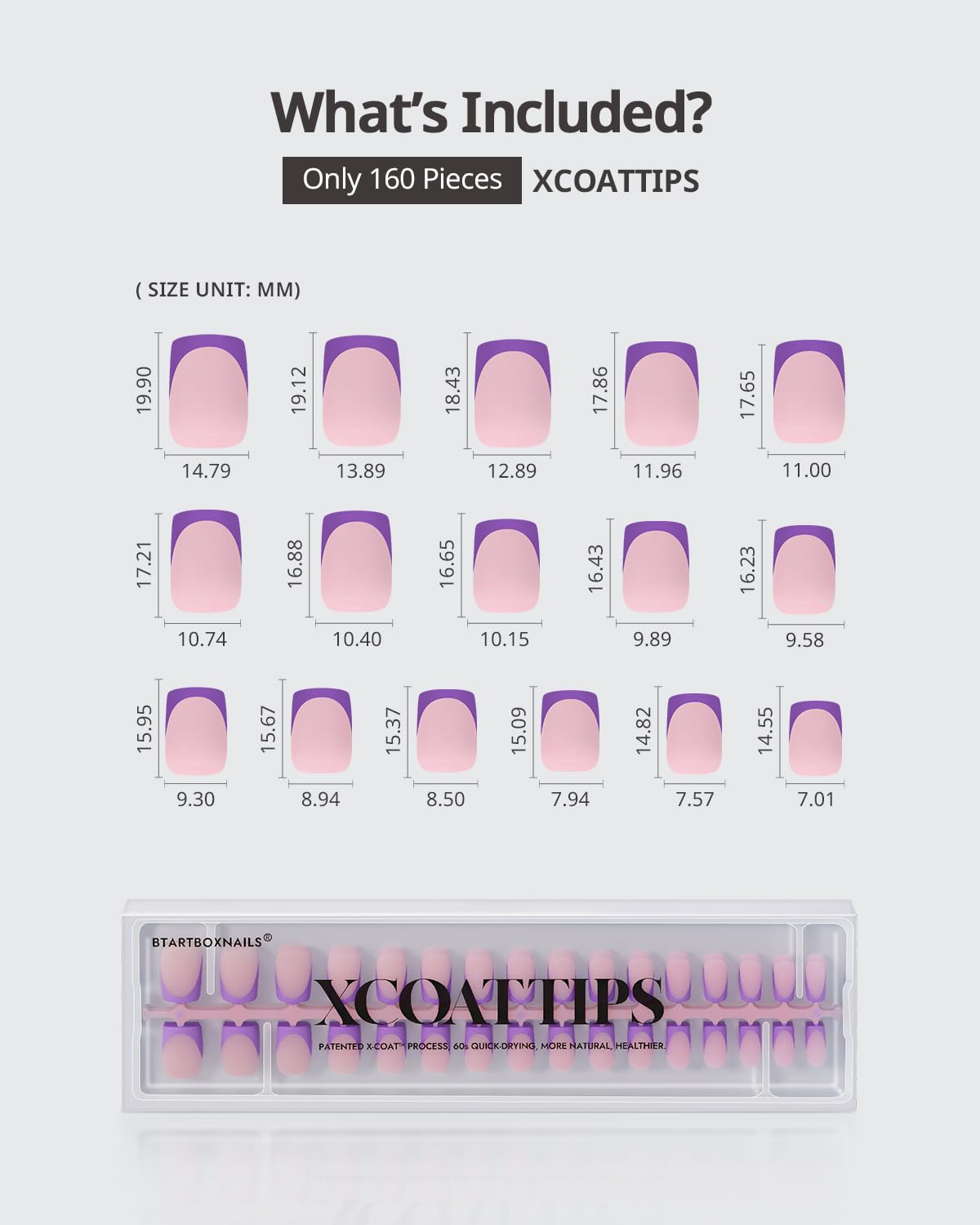 BTARTBOXNAILS Purple French Tip Press On Nails close-up