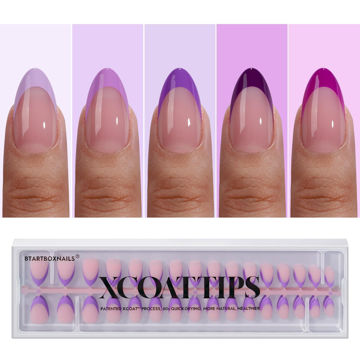 BTARTBOXNAILS Purple French Tip Press On Nails front view