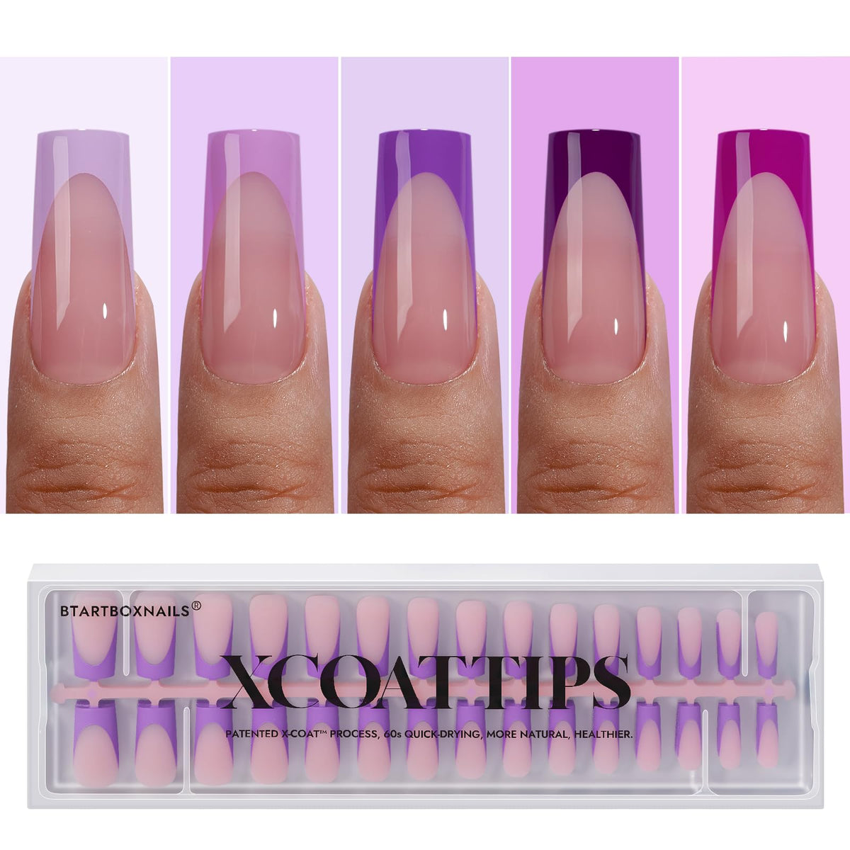 BTARTBOXNAILS Purple French Tip Press On Nails front view