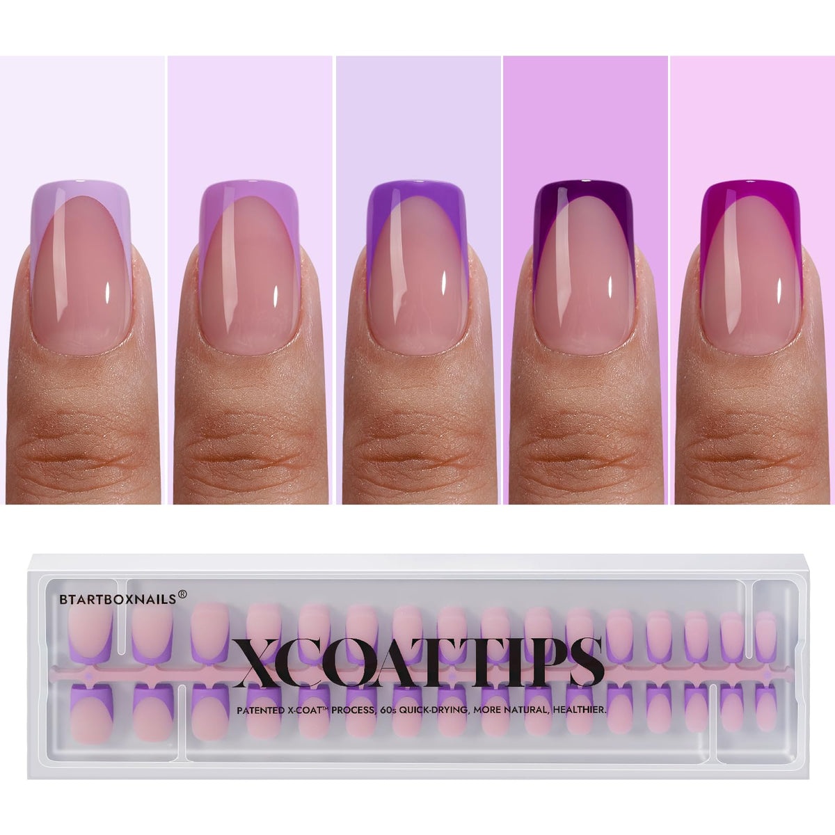 BTARTBOXNAILS Purple French Tip Press On Nails front view