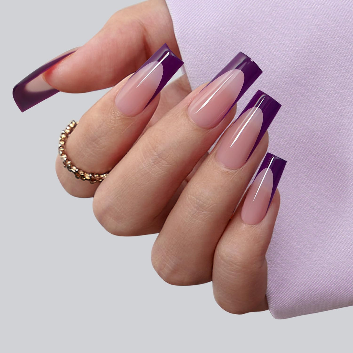 BTARTBOXNAILS Purple French Tip Press On Nails packaging