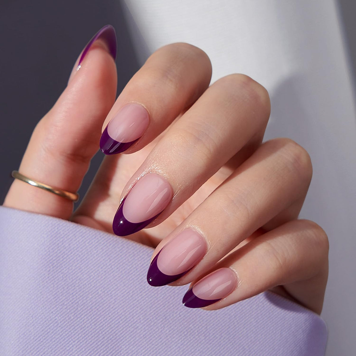 BTARTBOXNAILS Purple French Tip Press On Nails side view