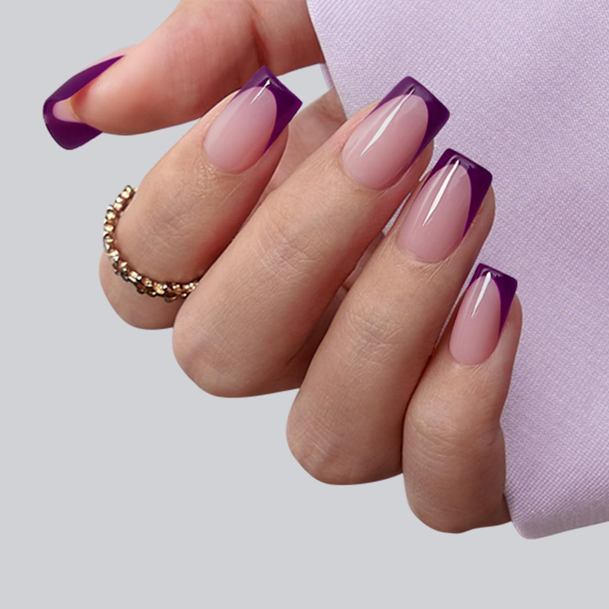 BTARTBOXNAILS Purple French Tip Press On Nails side view