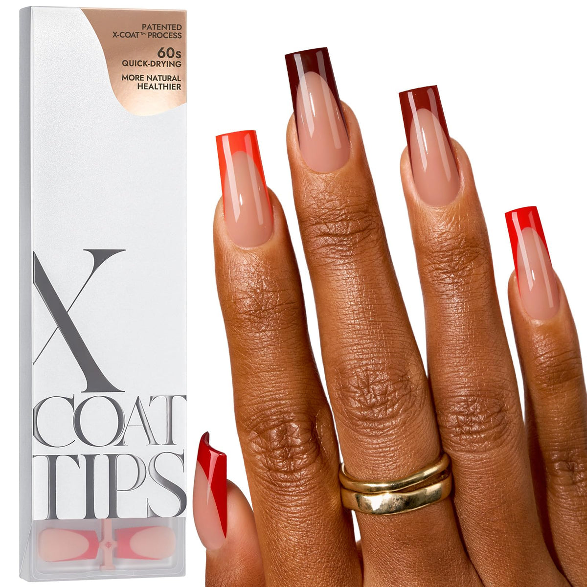 BTARTBOXNAILS Red French Tip Press On Nails front view