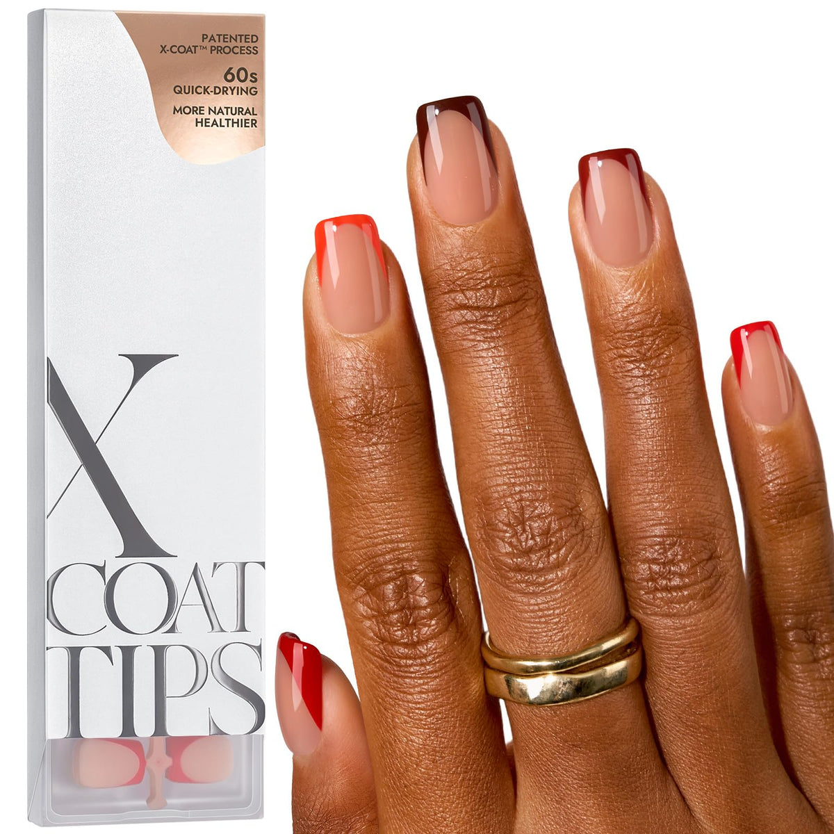 BTARTBOXNAILS Red French Tip Press On Nails front view