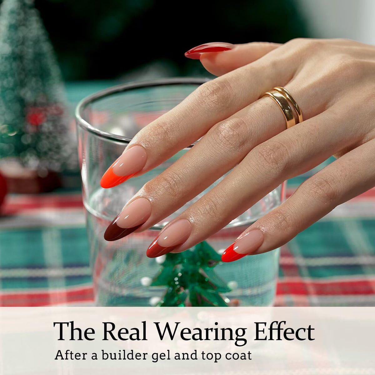 BTARTBOXNAILS Red French Tip Press On Nails medium almond shape