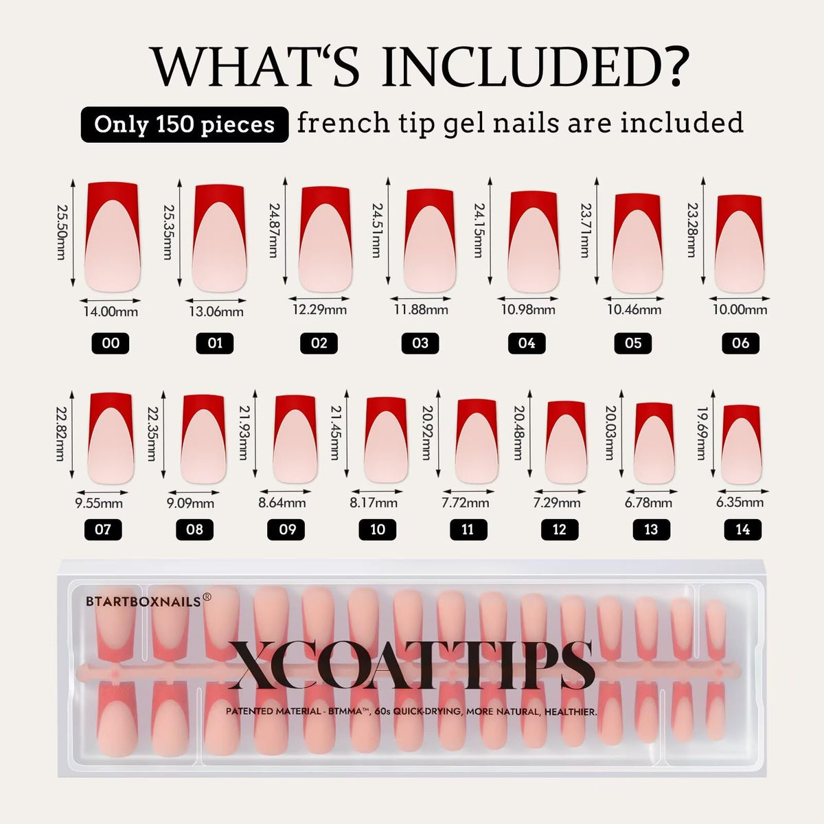 BTARTBOXNAILS Red French Tip Press On Nails side view