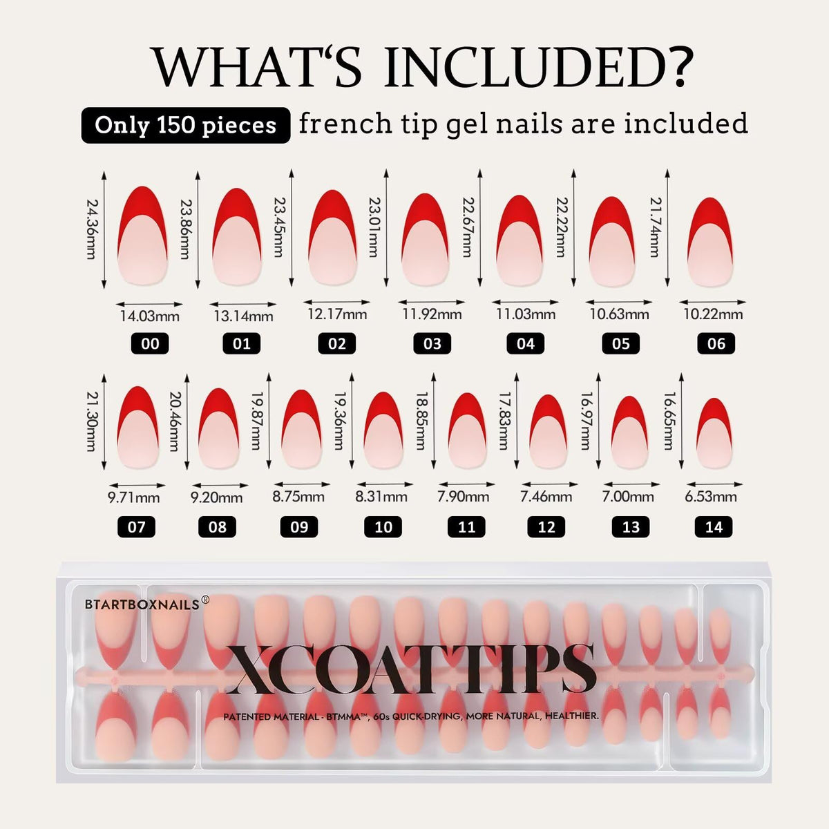 BTARTBOXNAILS Red French Tip Press On Nails with accessories
