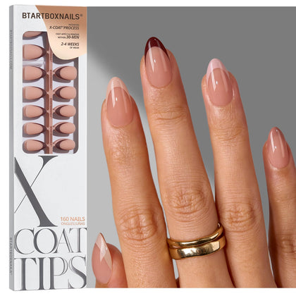 BTARTBOXNAILS SkinTone French Tip Press On Nails Almond Peach front view