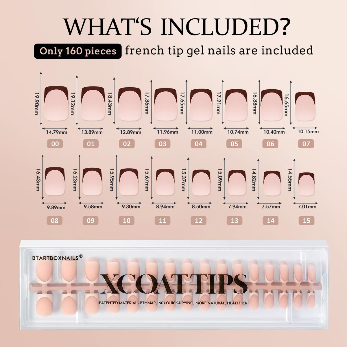 BTARTBOXNAILS SkinTone French Tip Press On Nails displayed on a table