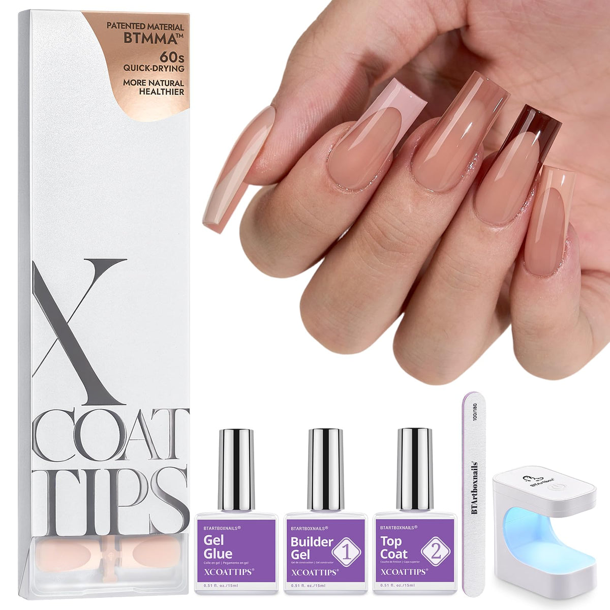 BTARTBOXNAILS SkinTone French Tip Press On Nails Kit front view