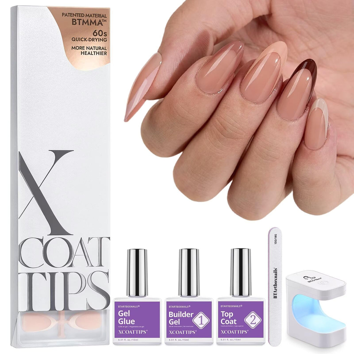 BTARTBOXNAILS SkinTone French Tip Press On Nails Kit front view