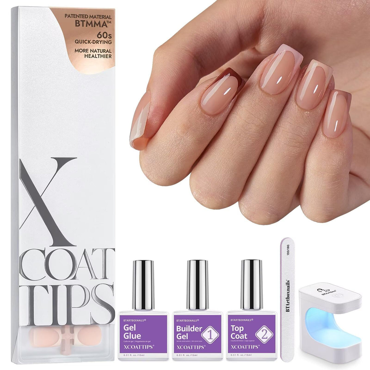 BTARTBOXNAILS SkinTone French Tip Press On Nails Kit, M Almond front view