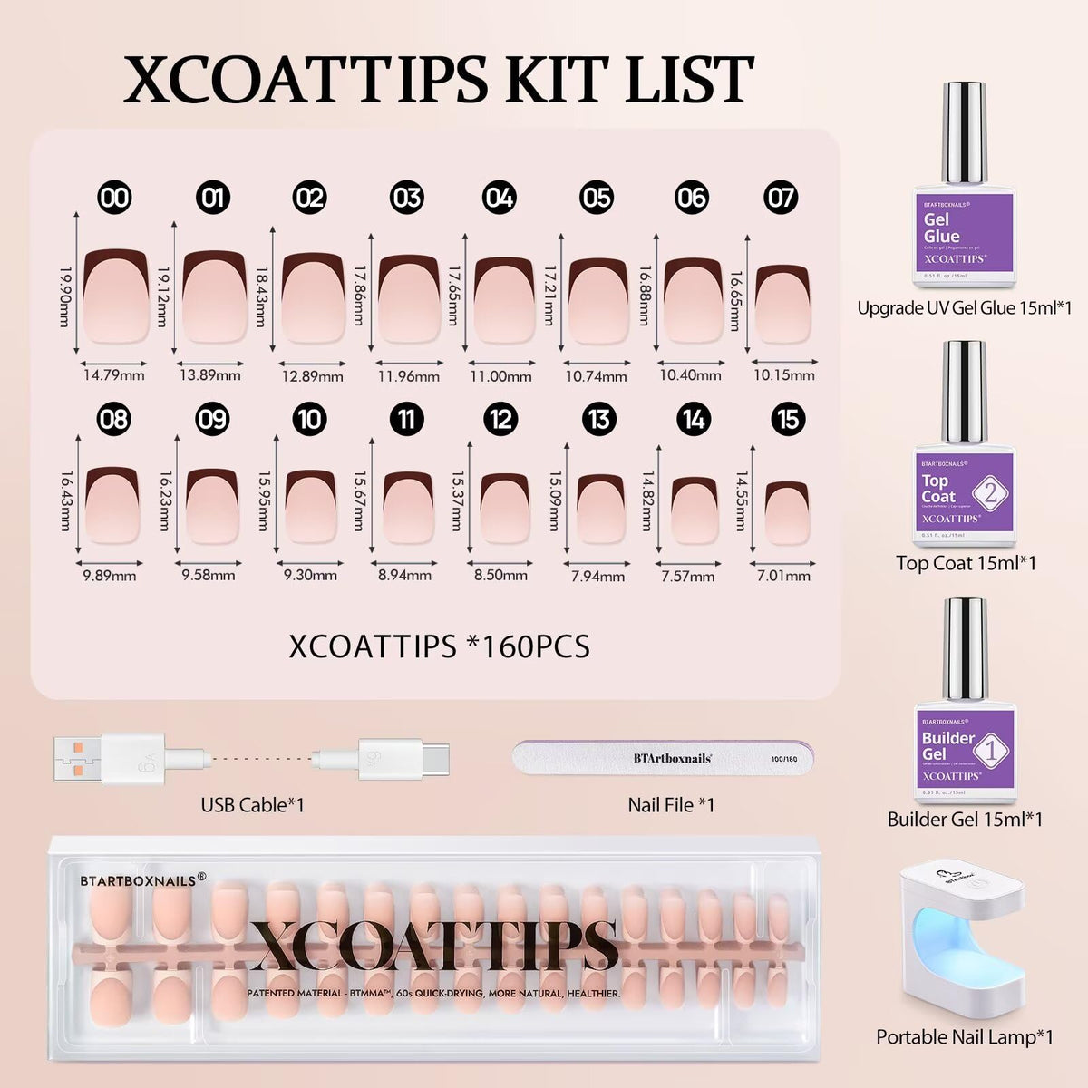 BTARTBOXNAILS SkinTone French Tip Press On Nails Kit, M Almond with accessories