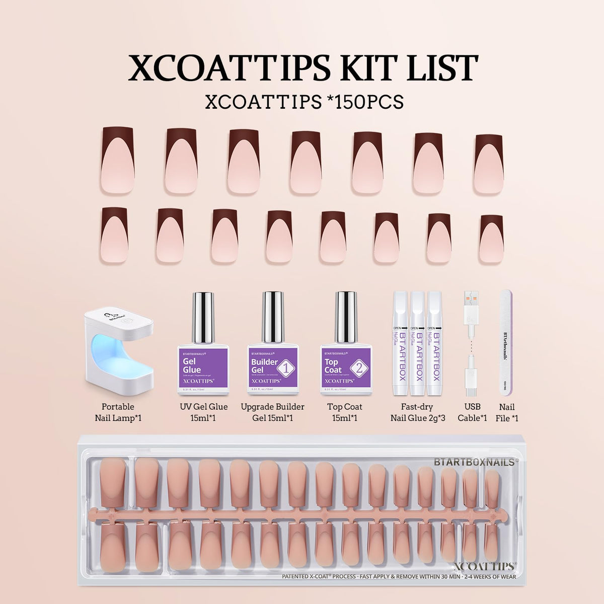 BTARTBOXNAILS SkinTone French Tip Press On Nails Kit with nail file