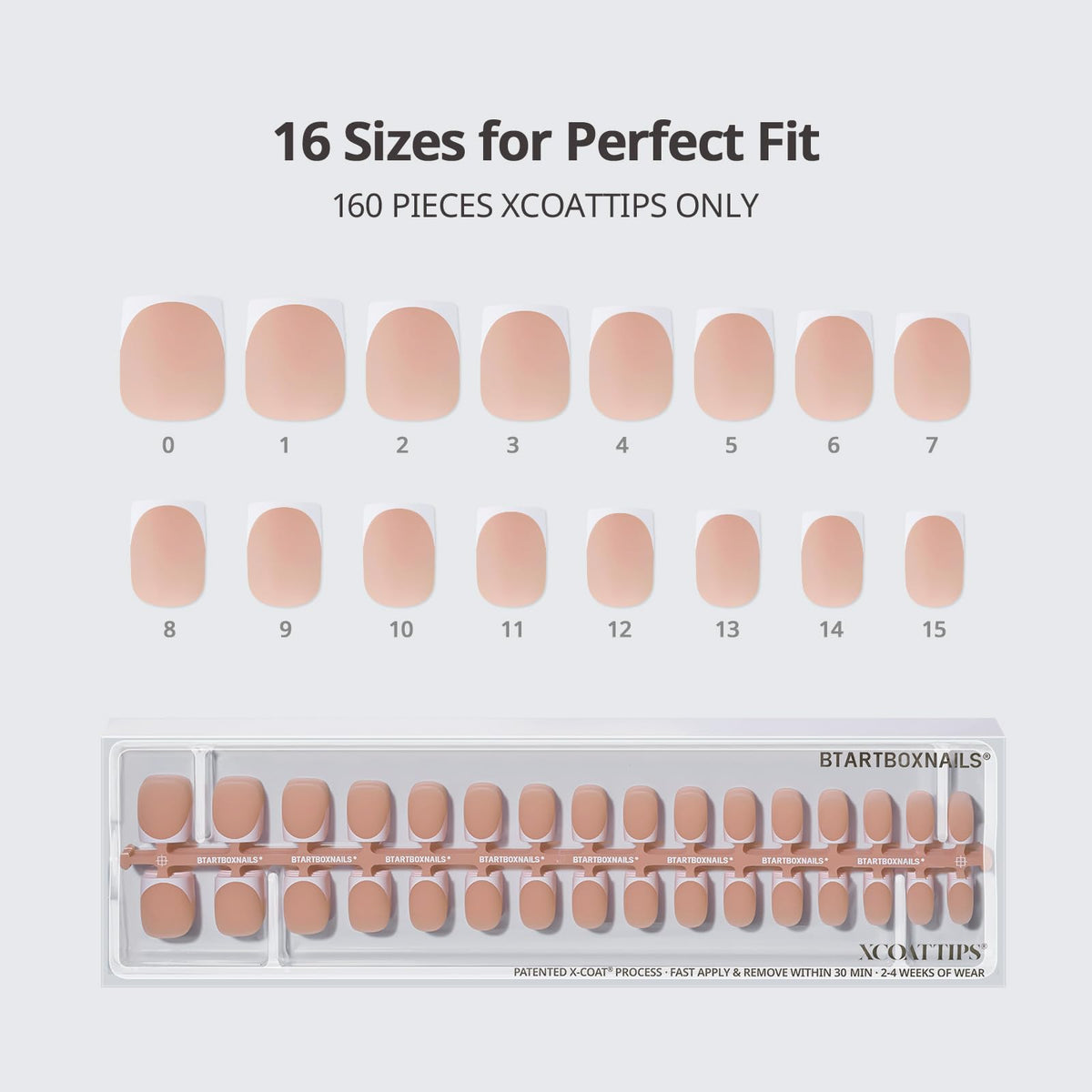 BTARTBOXNAILS White French Tip Press-On Nails displayed on a hand