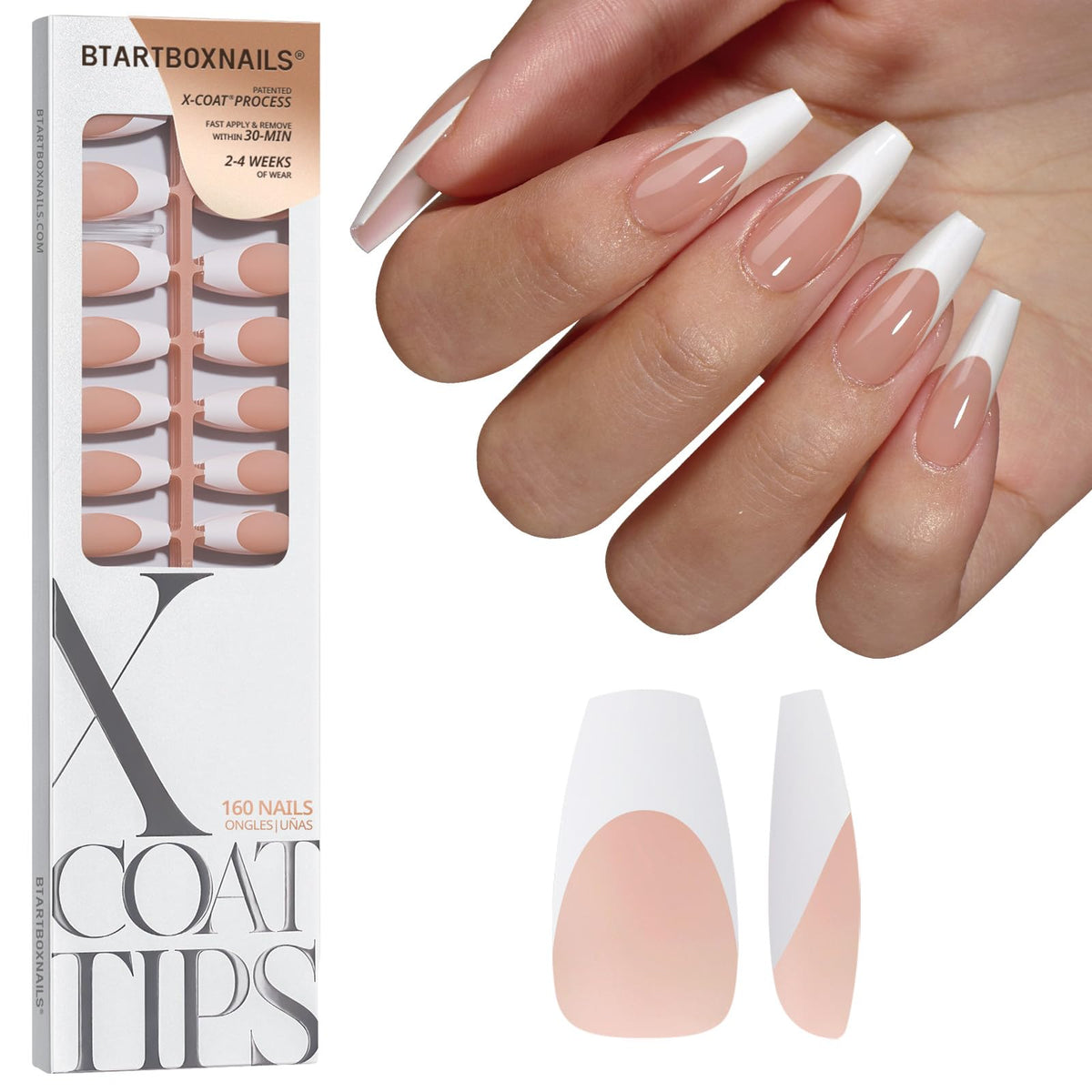 BTARTBOXNAILS White French Tip Press-On Nails front view