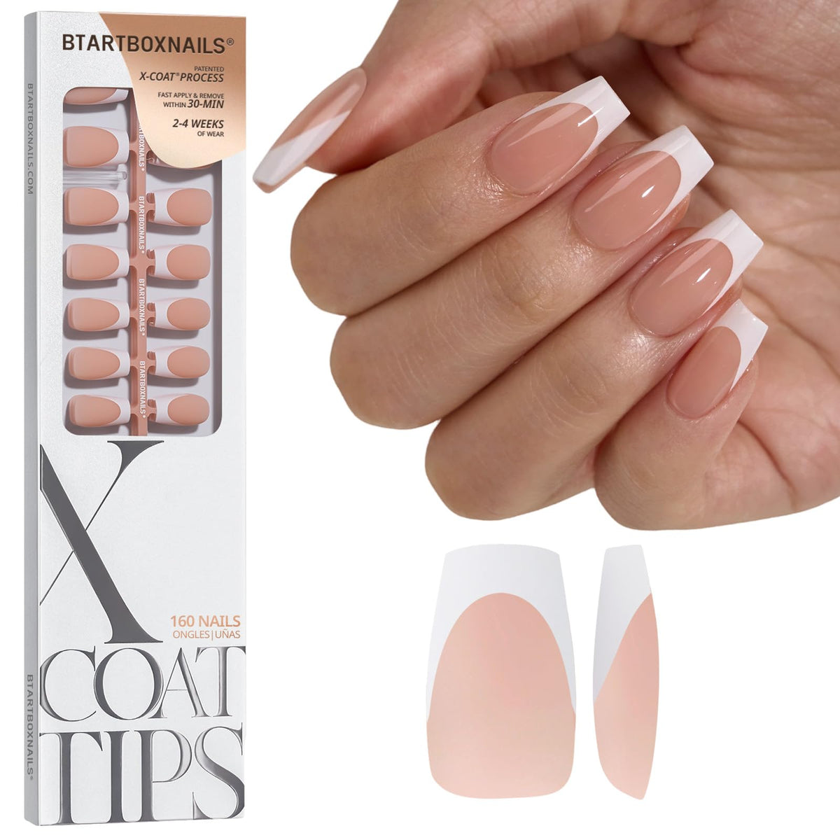 BTARTBOXNAILS White French Tip Press On Nails front view