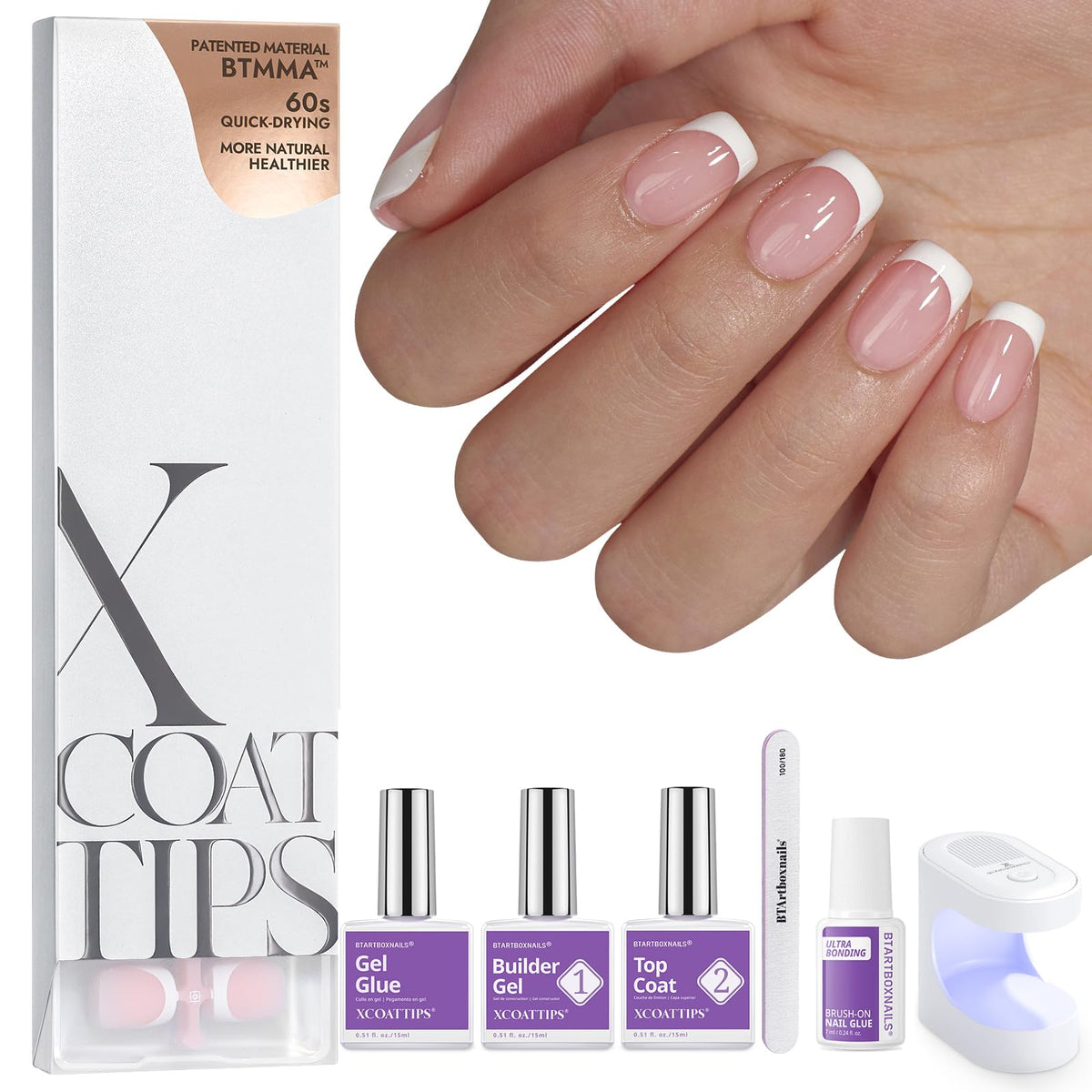 BTARTBOXNAILS White French Tip Press On Nails front view