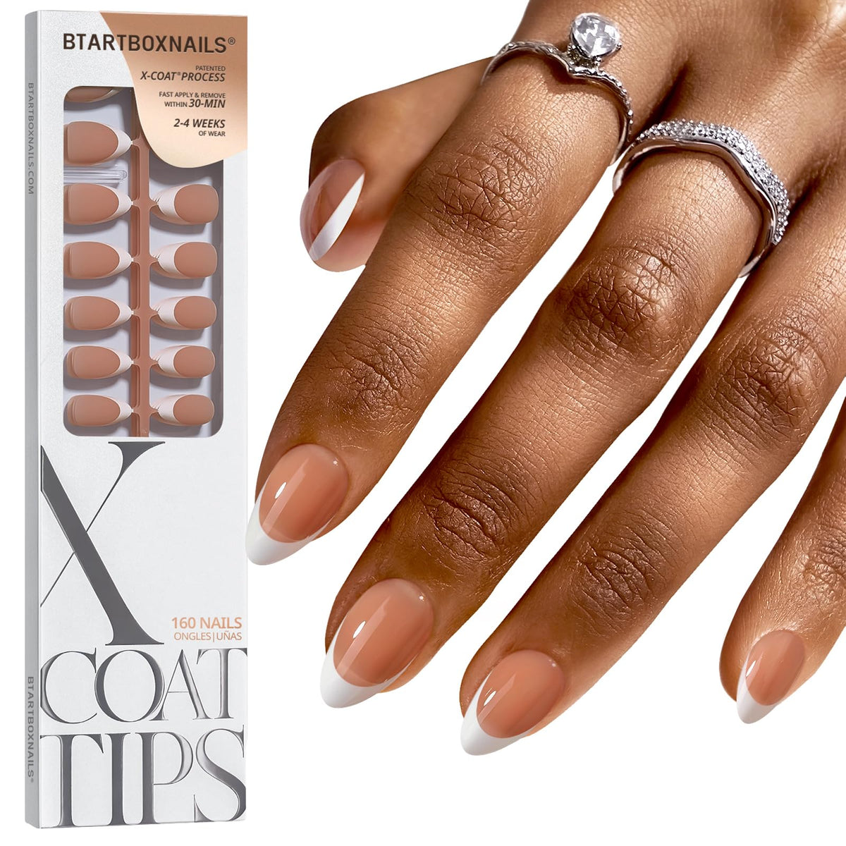 BTARTBOXNAILS White French Tip Press On Nails front view