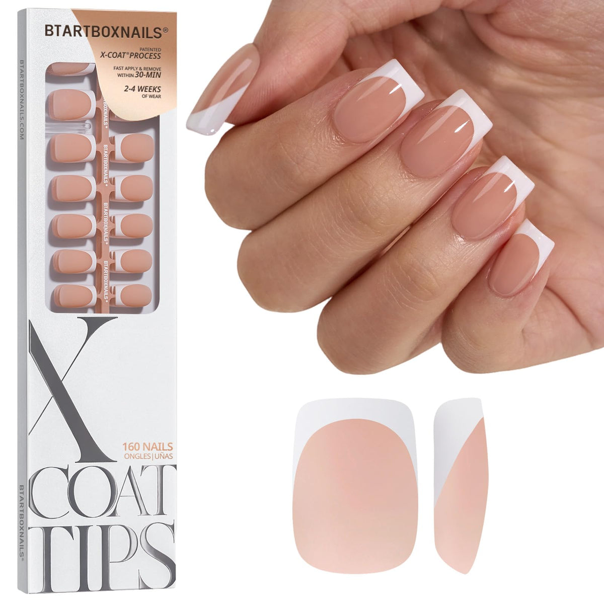 BTARTBOXNAILS White French Tip Press On Nails front view