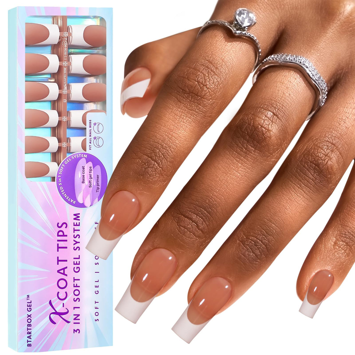 BTARTBOXNAILS White French Tip Press On Nails front view