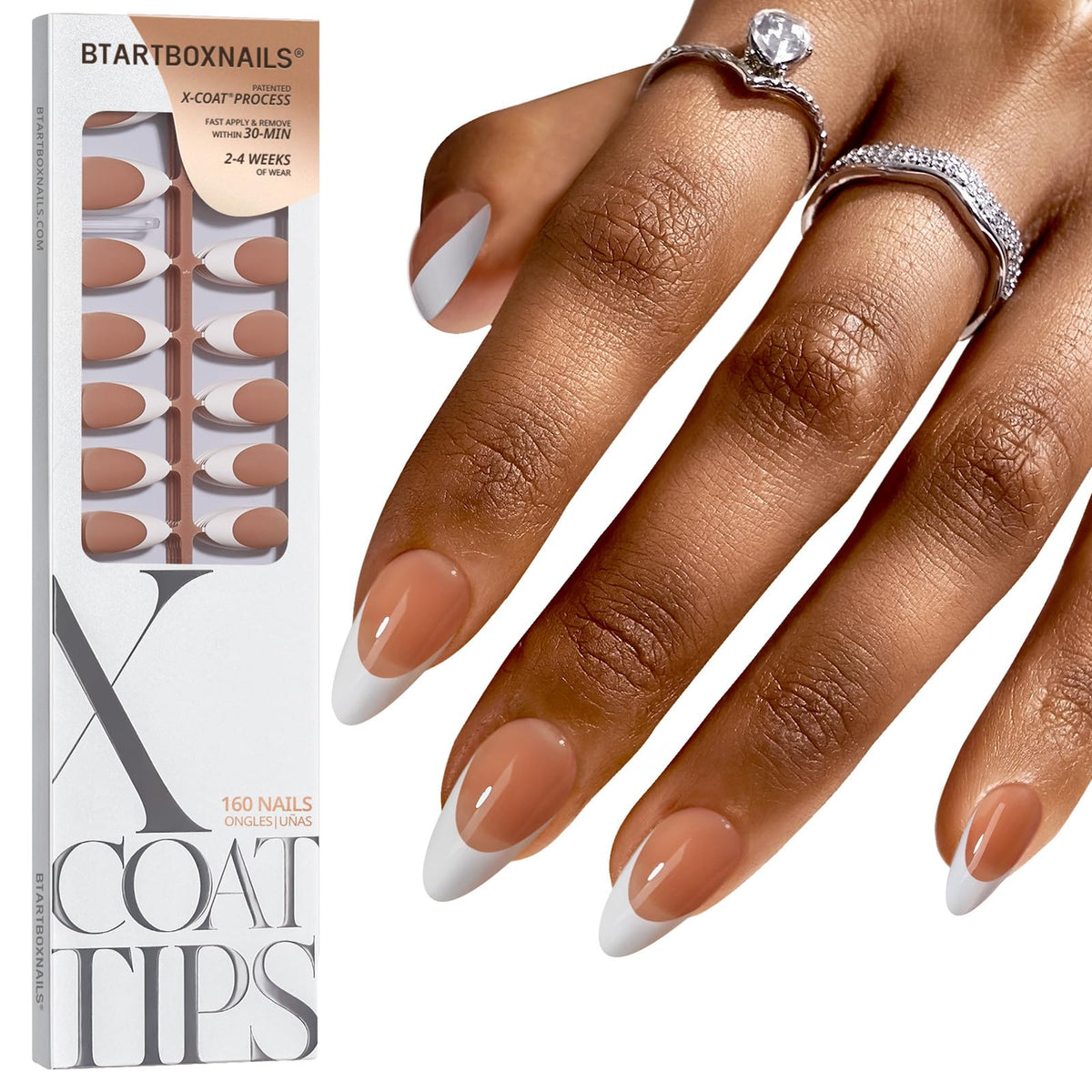 BTARTBOXNAILS White French Tip Press On Nails front view