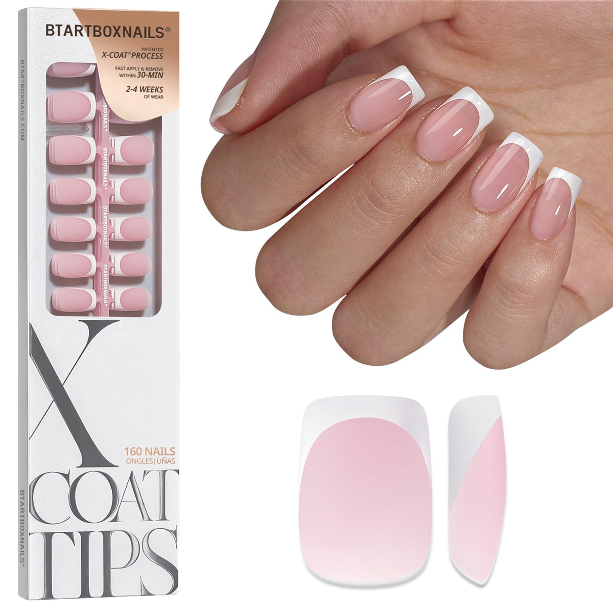 BTARTBOXNAILS White French Tip Press On Nails front view