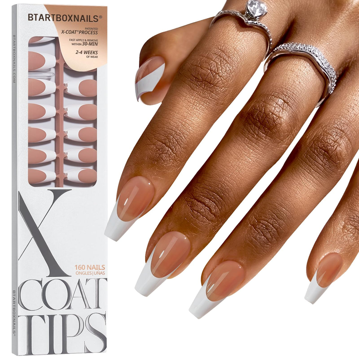 BTARTBOXNAILS White French Tip Press On Nails front view