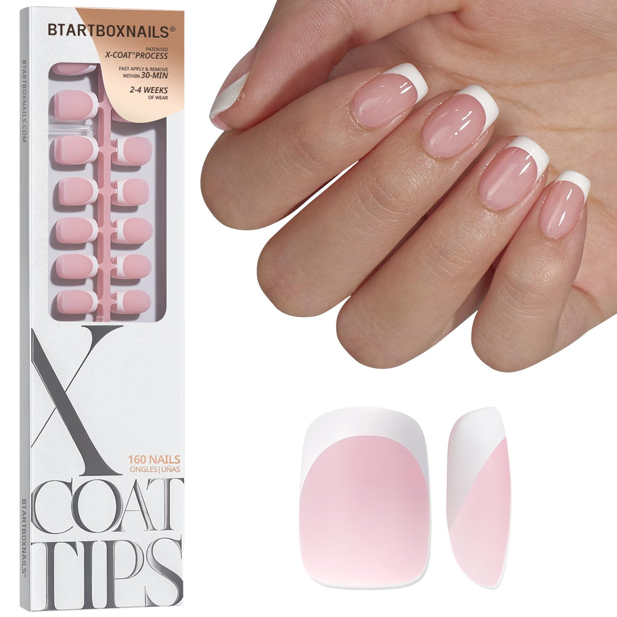 BTARTBOXNAILS White French Tip Press On Nails front view