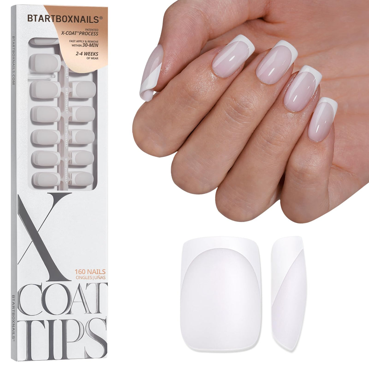 BTARTBOXNAILS White French Tip Press On Nails front view