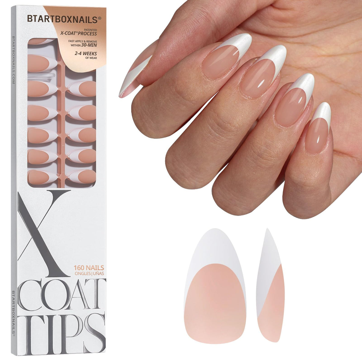 BTARTBOXNAILS White French Tip Press On Nails front view