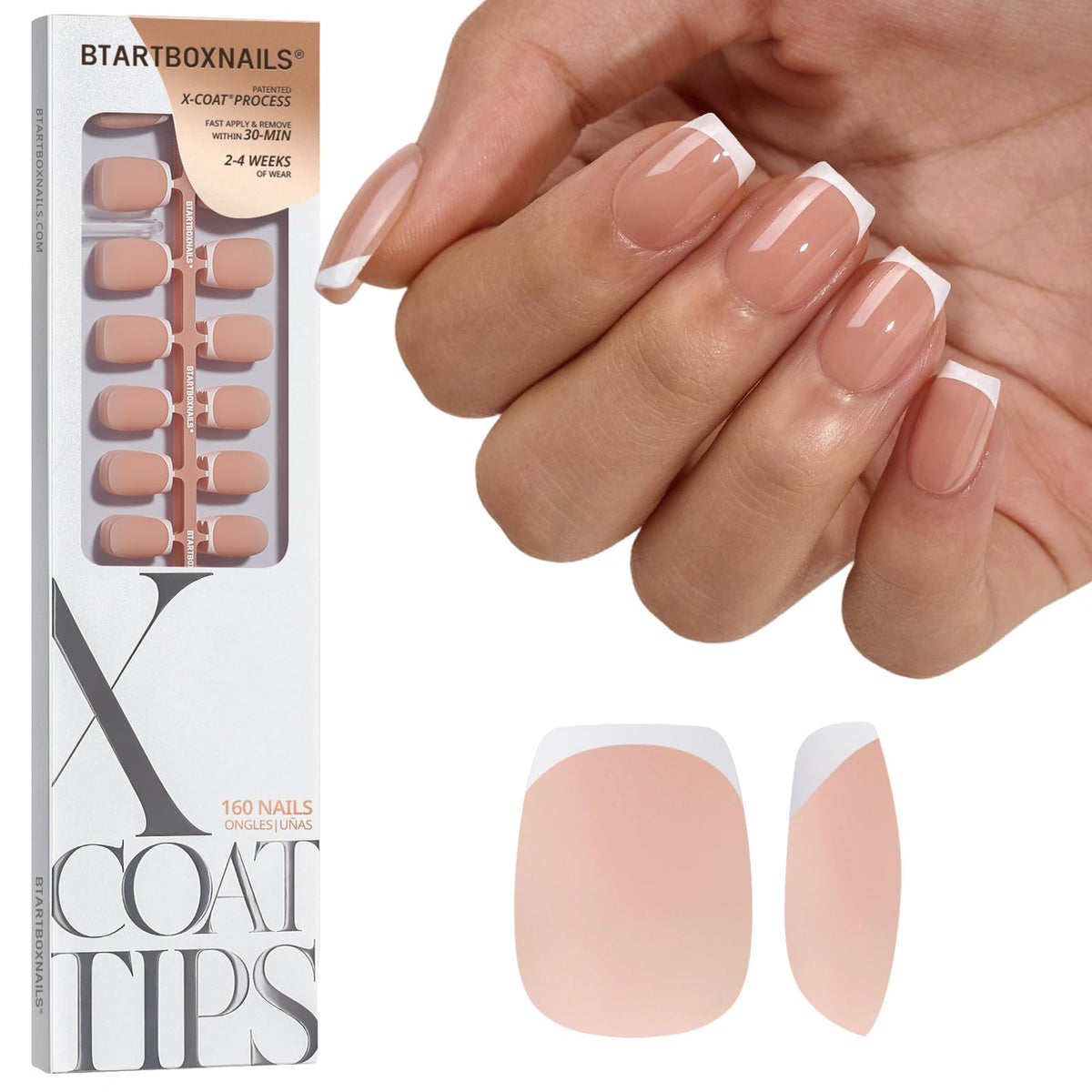 BTARTBOXNAILS White French Tip Press On Nails front view