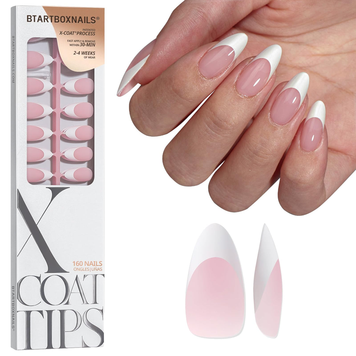 BTARTBOXNAILS White French Tip Press On Nails front view