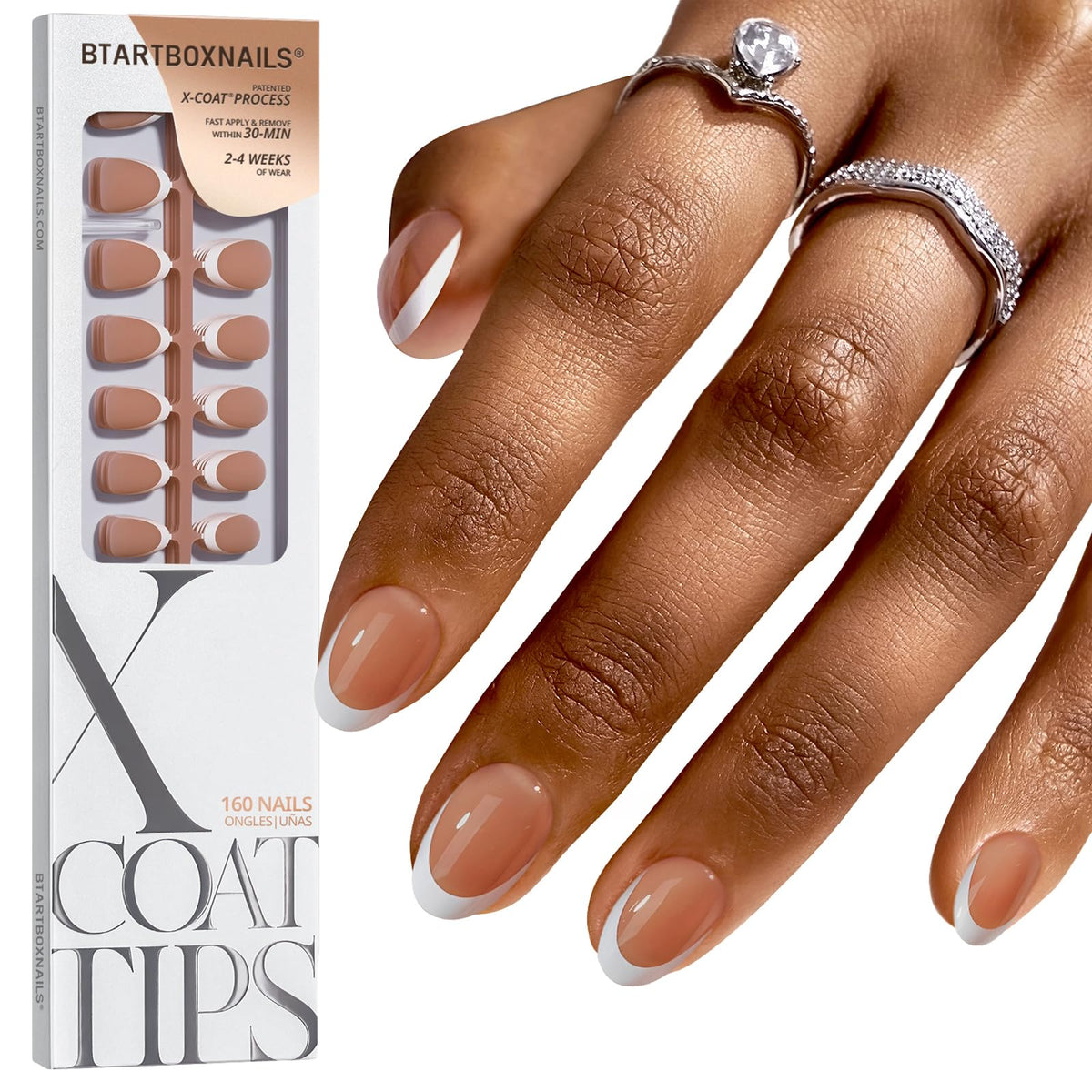 BTARTBOXNAILS White French Tip Press On Nails front view