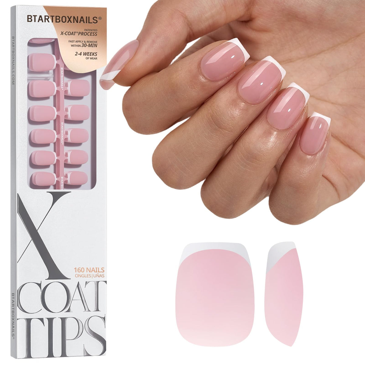 BTARTBOXNAILS White French Tip Press On Nails front view