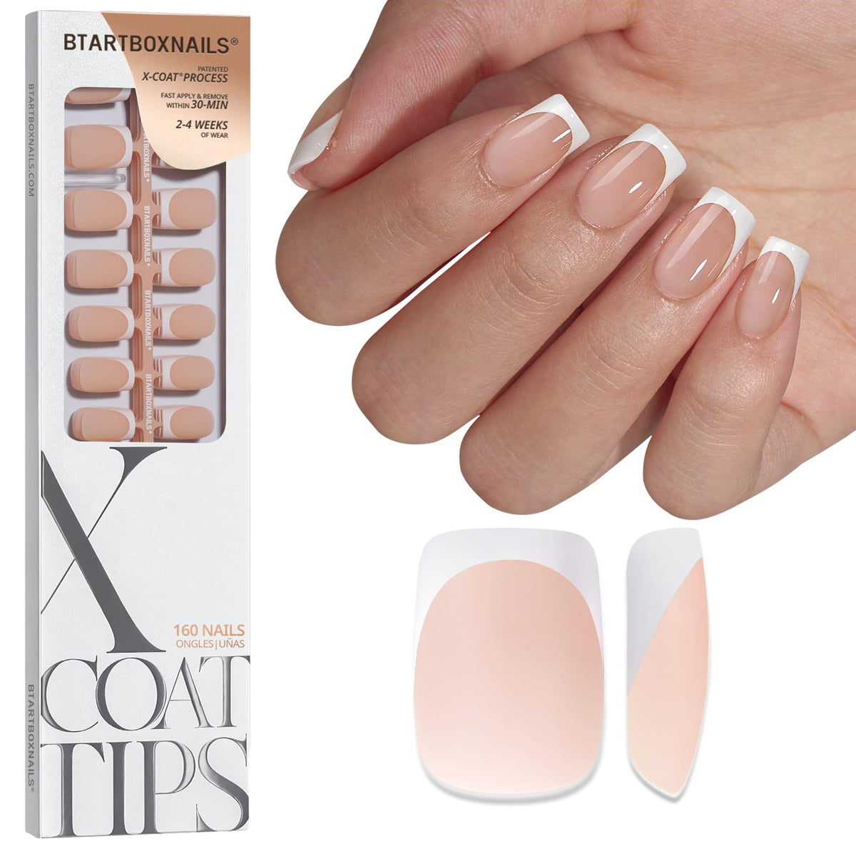 BTARTBOXNAILS White French Tip Press On Nails front view