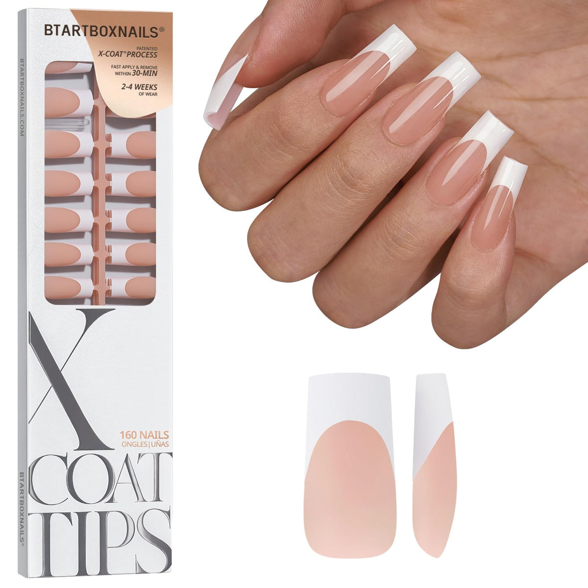 BTARTBOXNAILS White French Tip Press On Nails front view
