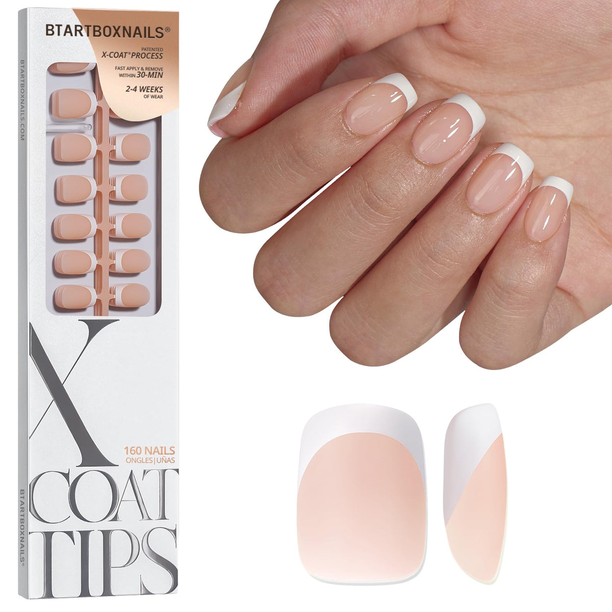 BTARTBOXNAILS White French Tip Press On Nails front view