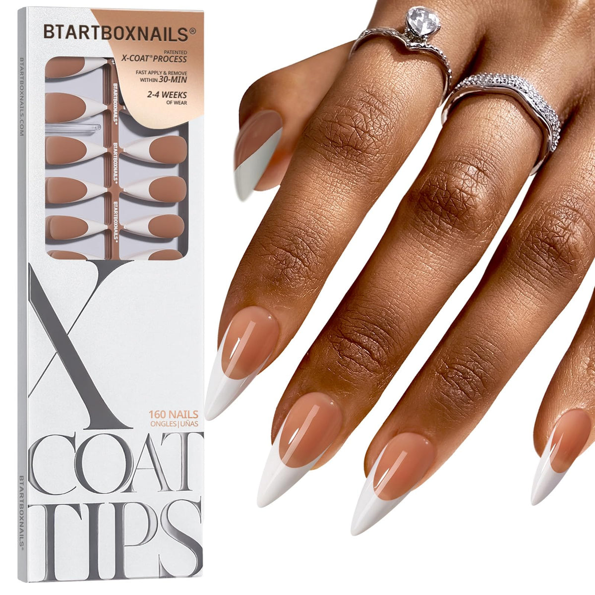 BTARTBOXNAILS White French Tip Press On Nails L Stiletto, Brown front view