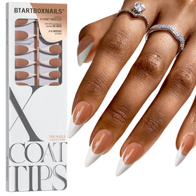 BTARTBOXNAILS White French Tip Press On Nails L Stiletto, Brown front view
