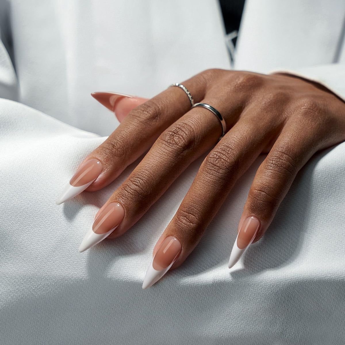 BTARTBOXNAILS White French Tip Press On Nails L Stiletto, Brown packaging